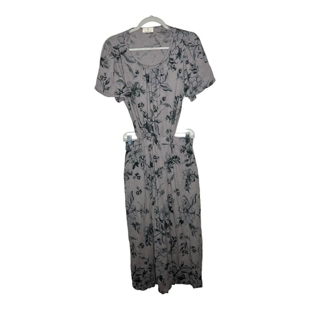 Anthropologie T.La Dress Small Open Back Cut Out Maxi Floral Gray Short Sleeve